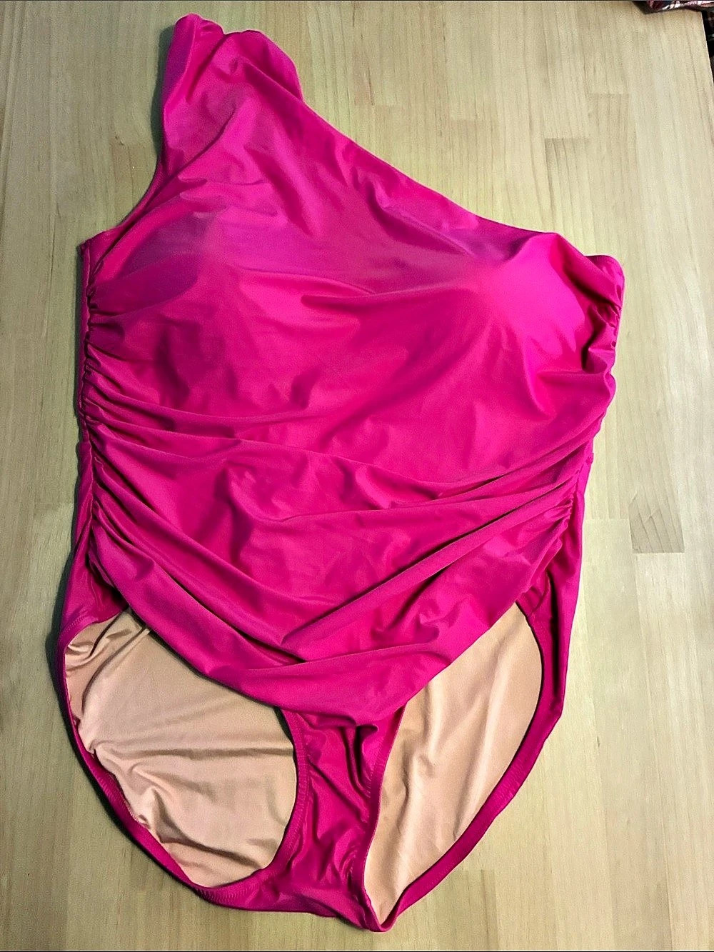 J.Crew Ruched One-Shoulder One-Piece Swimsuit Pink Size 22